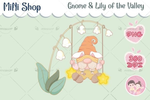 Gnome and Lily of the Valley Illustration Modèles Graphiques Par numai_mini