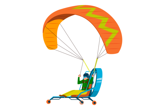 Powered Paragliding. Motor Flyight Devic Graphic Illustrations By yummybuum