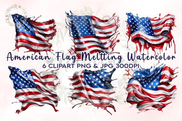 American Flag Meltting Watercolor Graphic Crafts By Nastine