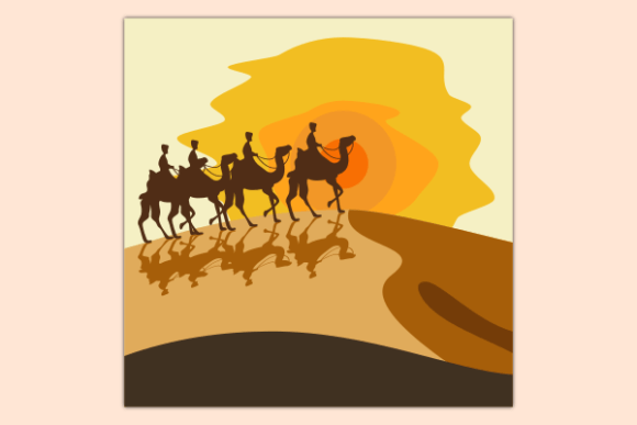 Camel Caravan Silhouette on Desert Graphic Illustrations By faqeeh