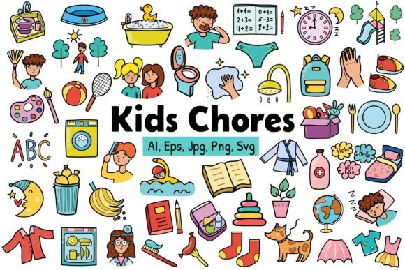 Kids Chores Collection Illustration Illustrations Imprimables Par jsabirova