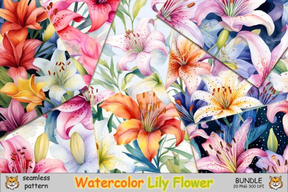 Lily Flower Seamless Pattern Bundle Graphic Patterns By Meow.Backgrounds