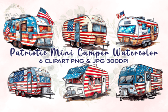 Patriotic Mini Camper Watercolor Clipart Graphic Crafts By Nastine