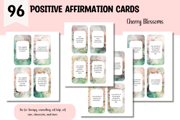 Positive Affirmation Cards- Cherry Tree Grafika Szablony do Druku Przez Niki Lyn Digital Design