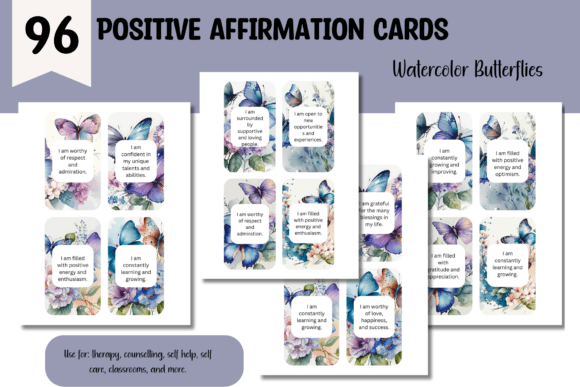 Positive Affirmation Cards-butterflies Grafika Szablony do Druku Przez Niki Lyn Digital Design