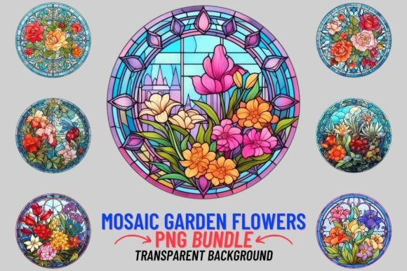 Stained Glass Garden Flowers Sublimation Graphic Illustrations By DigitalCreativeDen