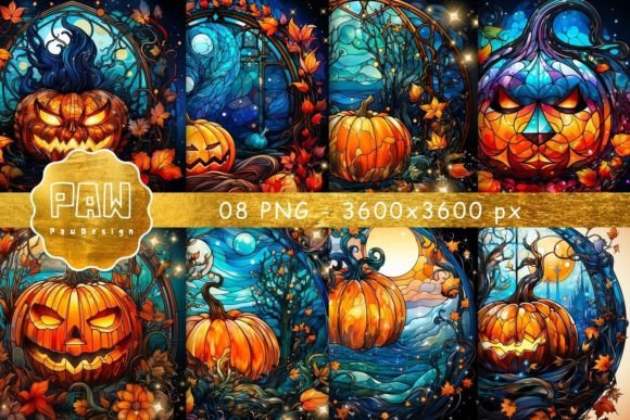 Stained Glass Halloween Pumpkin Graphic Graphic Illustrations By Paw Design