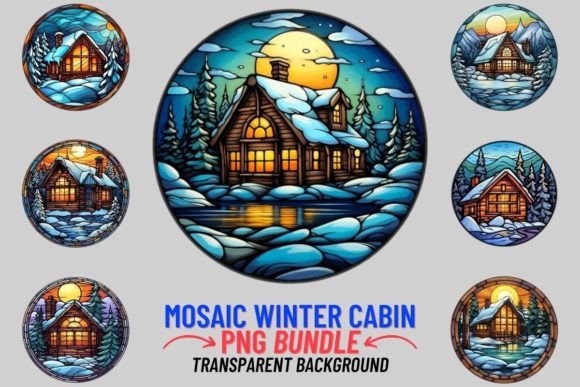 Stained Glass Winter Cabin Sublimation Graphic Illustrations By DigitalCreativeDen