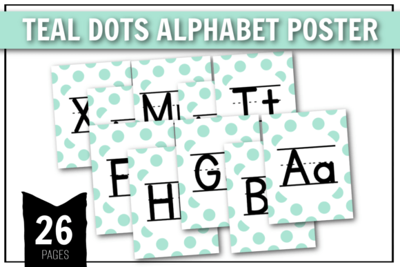 Teal Dots Alphabet Poster Gráfico Preescolar Por craftedwithbliss
