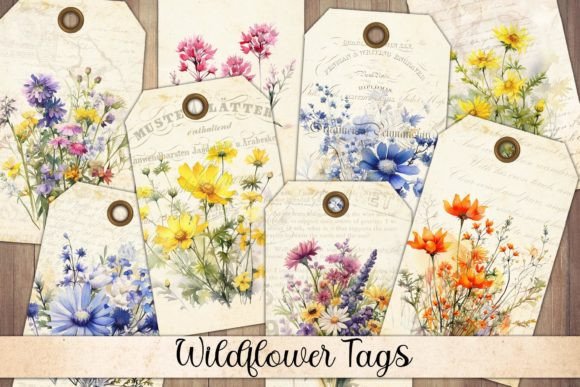 Vintage Wildflower Gift Tags Ephemera Graphic Objects By Digital Attic Studio