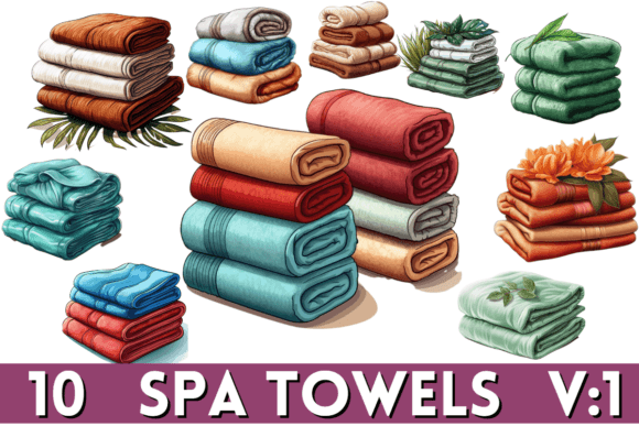 Watercolor Spa Towels Colorful Clipart Grafica Illustrazioni Stampabili Di Pro Aurora Designs