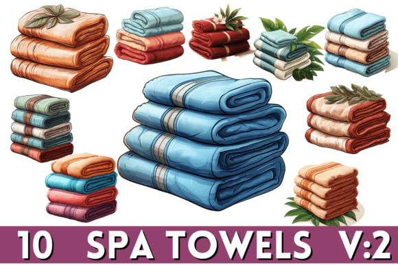 Watercolor Spa Towels Colorful Clipart Afbeelding Afdrukbare Illustraties Door Pro Aurora Designs