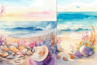Boho Seashells Beach, Summer Background Illustration Illustrations AI Par Summer Digital Design 7