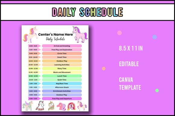 Daycare or Childcare Daily Schedule Gráfico Plantillas de Impresión Por HillTract