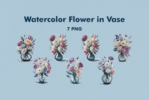Flowers in Vase Watercolor AI Grafika Grafika AI Przez black_alert