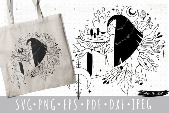 Mystic Floral Woman SVG PNG Cliparts Kit Gráfico Ilustraciones Imprimibles Por MySpaceGarden