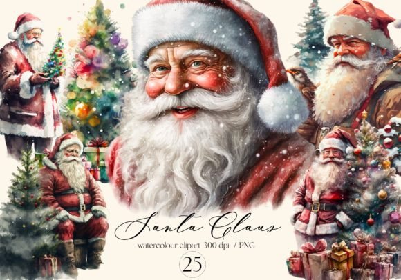 Santa Claus Watercolour Clipart 25 PNG Graphic Illustrations By HelloMyPrint