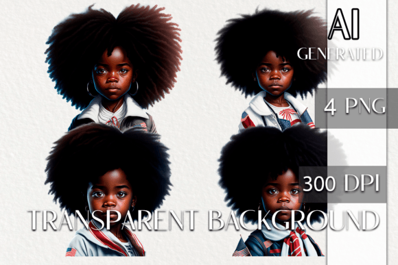 4th July Little Black Girls. Graphic AI Transparent PNGs By Queen´s Colours