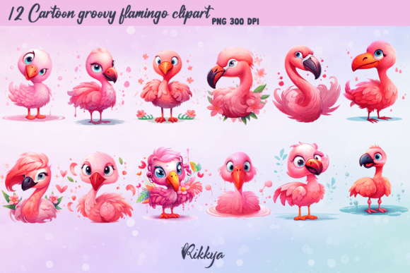 Cartoon Groovy Summer Flamingo Clipart Gráfico PNGs transparentes de IA Por Rikkya