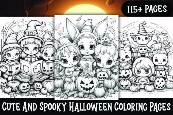 Cute and Spooky Halloween Coloring Pages Graphic Coloring Pages & Books Adults By Design Creator Press