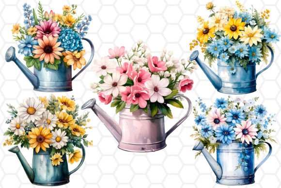 Floral Watering Can Clipart PNG Graphic Illustrations By DreanArtDesign