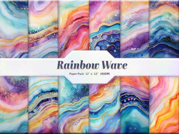 Rainbow Wave Digital Paper Pack Graphic Backgrounds By DifferPP