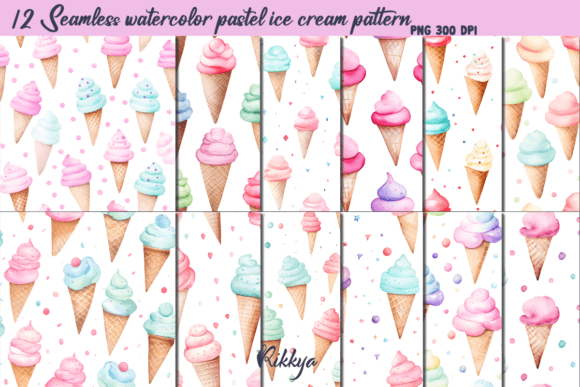 Watercolor Seamless Ice Cream Pattern Graphic AI Patterns By Rikkya
