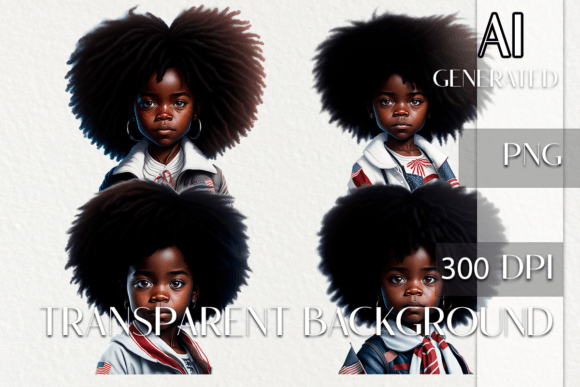 4th July Little Black Girls Clipart Illustration PNG transparents AI Par Queen´s Colours