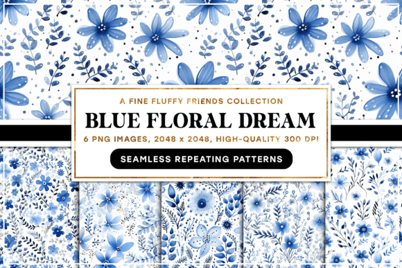 Blue Floral Dream Seamless Background Graphic Backgrounds By finefluffyfriends