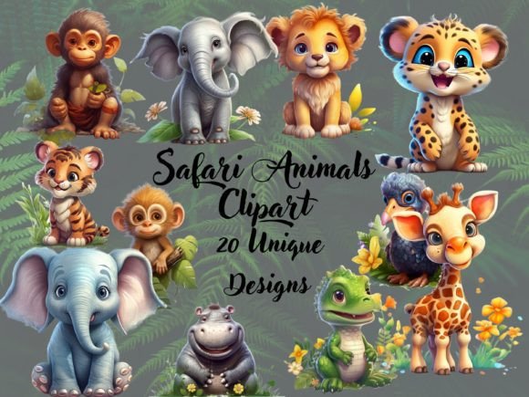 Cute Safari Baby Animals Clipart Graphic AI Transparent PNGs By RockOrange Arts