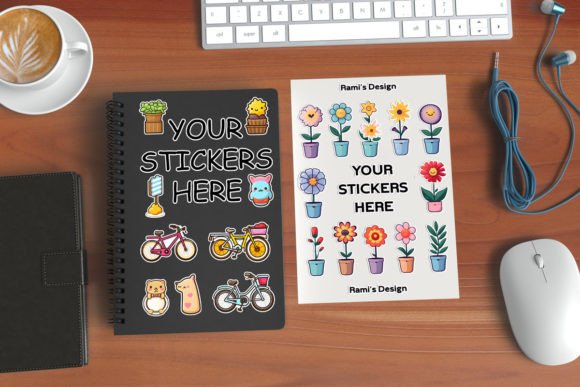 Spiral Notebook and Sheet Sticker Mockup Graphic Product Mockups By Rami's design