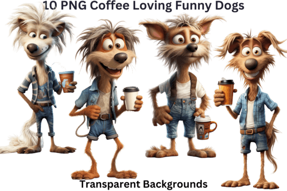 10 PNG Coffee Loving Funny Dogs Clipart Graphic AI Graphics By Imagination Station