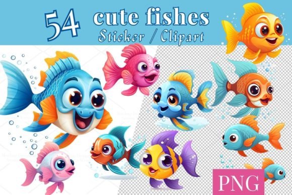 54 Cute Fish Clip Art Set, PNG 760 Graphic Illustrations By SWcreativeWhispers
