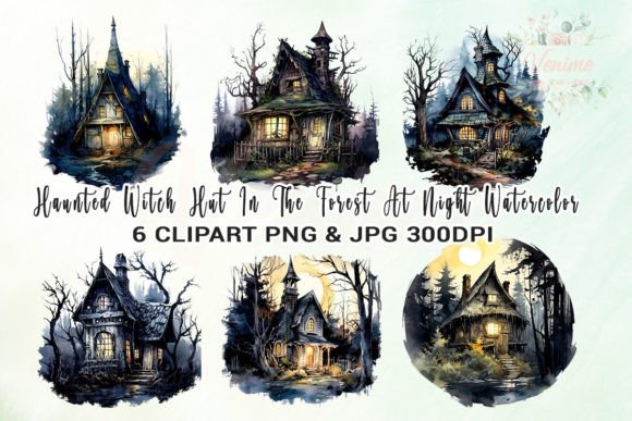 Haunted Witch Watercolor Clipart Illustration Artisanat Par Venime