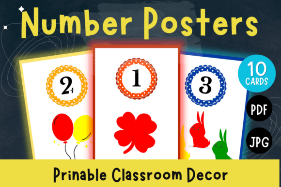 Printable Classroom Number Posters Graphic PreK By Ovi's Publishing