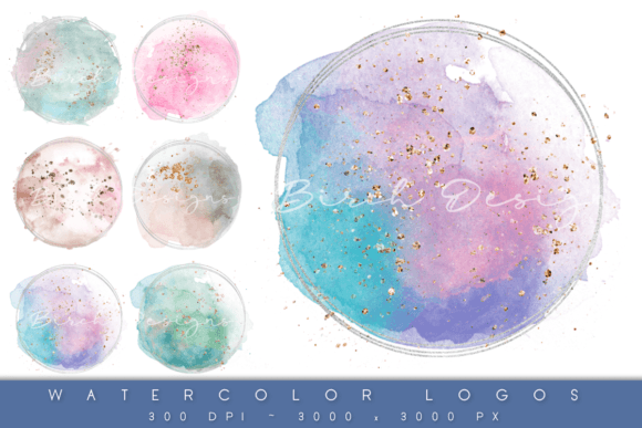 Watercolor Logos with Gold Dust Graphic Backgrounds By Birch Designs