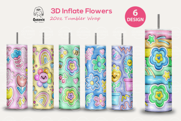 3D Inflate Flower 20oz Tumbler Wrap Gráfico Artesanato Por Queenie Art Space