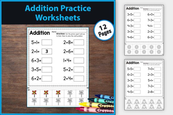 Addition Worksheets with Counters PreK+K Illustration Feuilles de Travail et Matériel d'Enseignement Par TheStudyKits