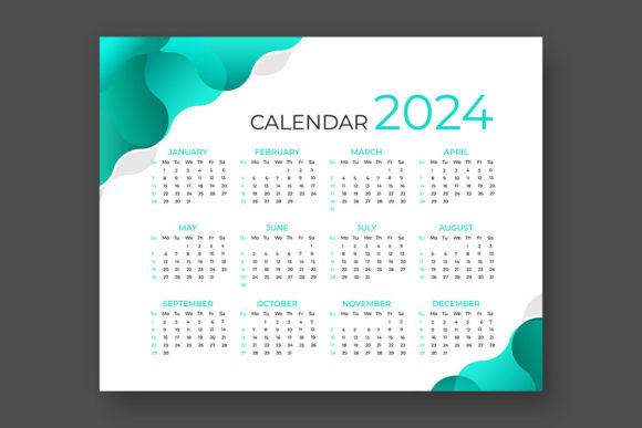 2024 New Year Modern Style Calendar Gráfico Plantillas de Impresión Por Creative Pixa