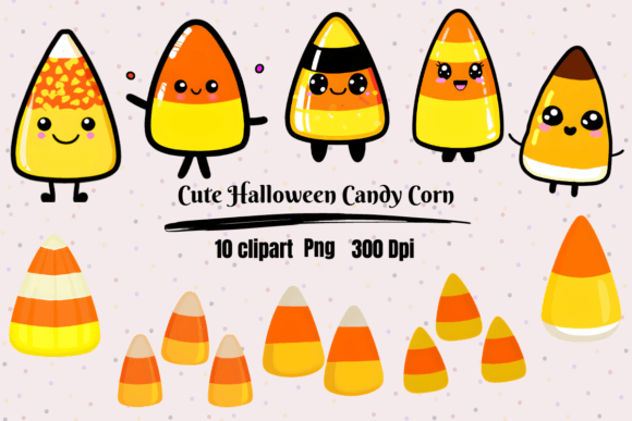 Cute Halloween Kawaii Candy Corn Clipart Gráfico Ilustraciones IA Por Hamees Store