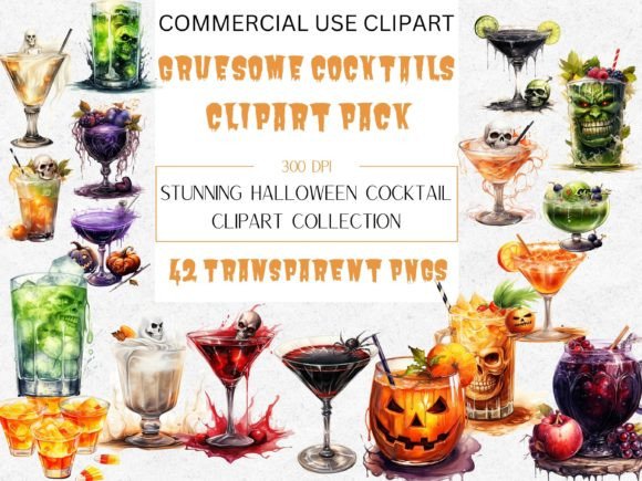 Gruesome Halloween Cocktails Cliparts Graphic AI Transparent PNGs By RockOrange Arts