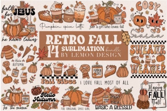 Retro Fall PNG Sublimation Bundle Afbeelding Crafts Door Lemon.design