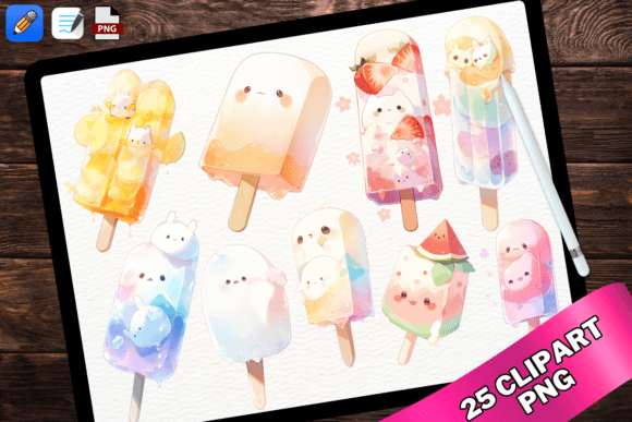 Cute Kawaii Fruit Popsicle Clipart PNG Graphic Illustrations By kraftcake