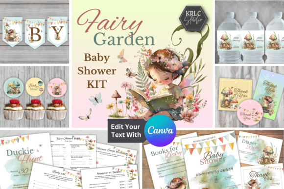 Fairy Garden Baby Shower Kit Graphic Print Templates By KRLC Studio