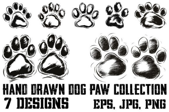 Set of Dog Paw Hand Drawn, Pet Footprint Graphic Illustrations By Nasi123