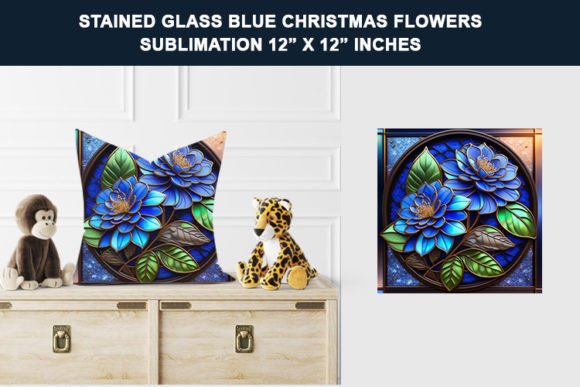 Stained Glass Blue Christmas Flowers Sub Grafik Plotterdateien Von azdesign.p