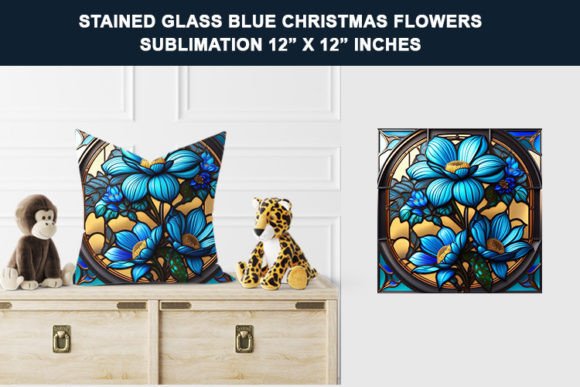 Stained Glass Blue Christmas Flowers Sub Grafik Plotterdateien Von azdesign.p