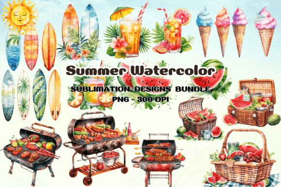 Summer Watercolor Clipart Sublimation Graphic Illustrations By sasikharn