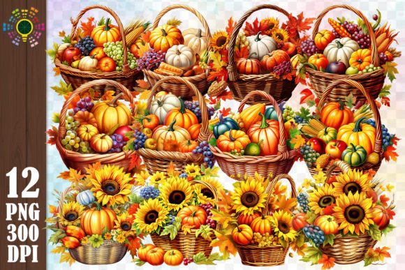 Thanksgiving Basket Decorations Clipart Grafika Przezroczyste pliki PNG AI Przez MICON DESIGNS