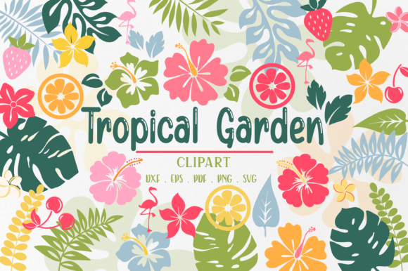Tropical Island Garden Flowers & Fruit Graphic Illustrations By simiswimstudio